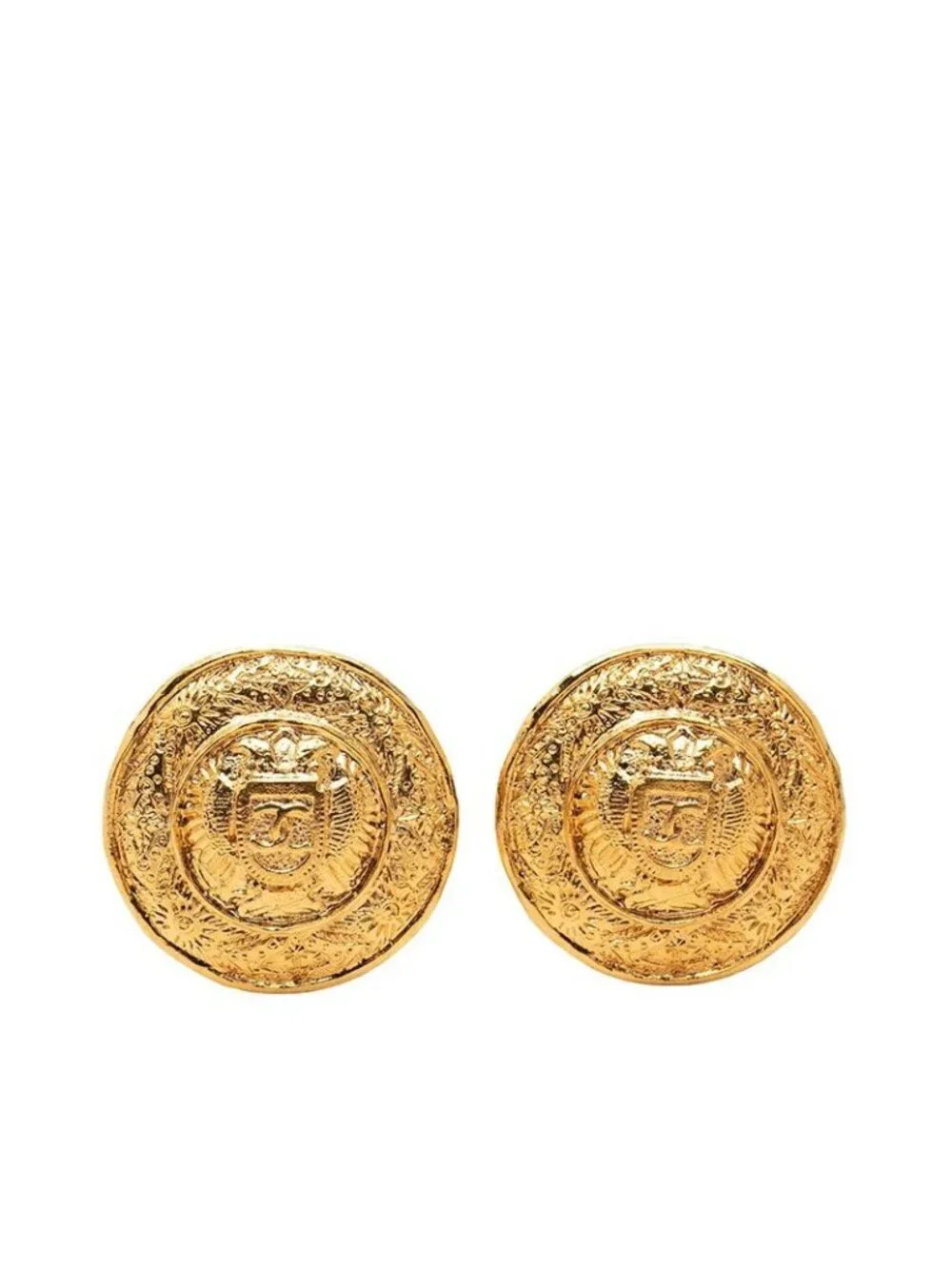 Chanel CC Logo Round Earrings Ear Clips Gold Plated